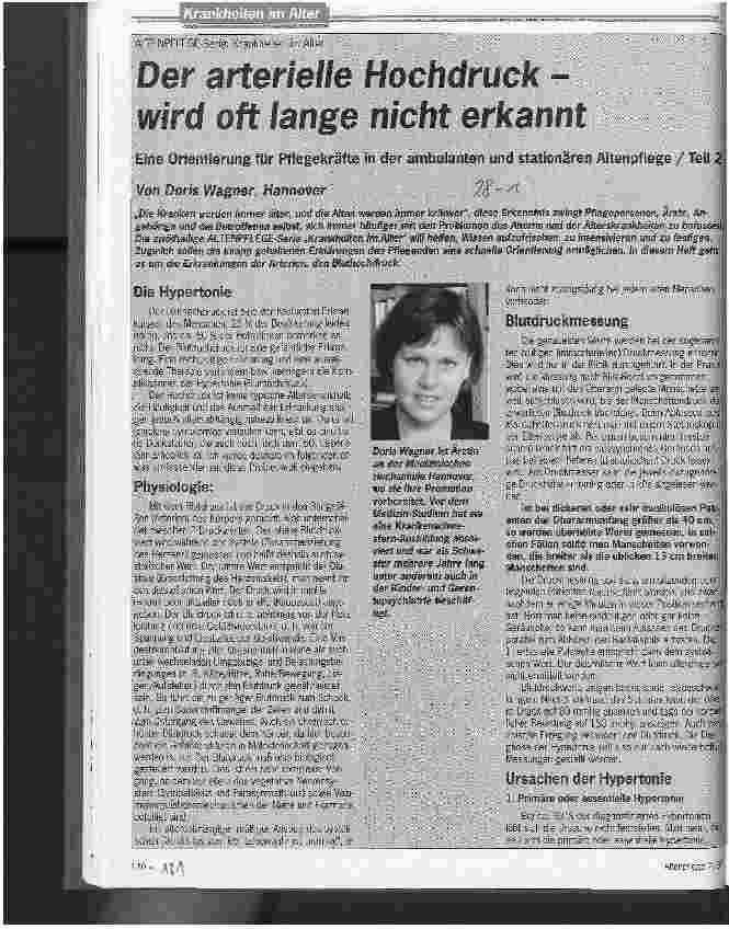 Vorschauseite 1: Der arterielle Hochdruck wird oft lange nicht erkannt Eine Orientierung für Pflegekräfte in der Altenpflege /Teil 2