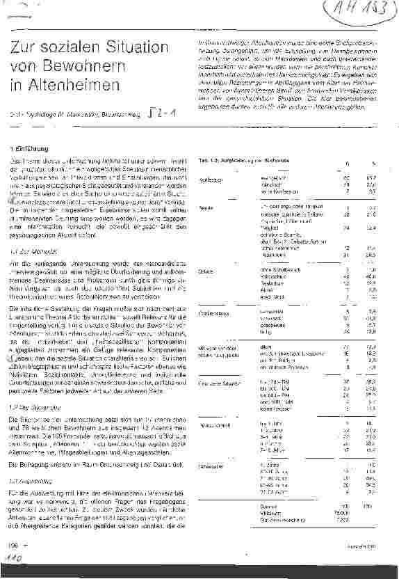Vorschauseite 1: Zur sozialen Situation von Bewohnern in Altenheimen