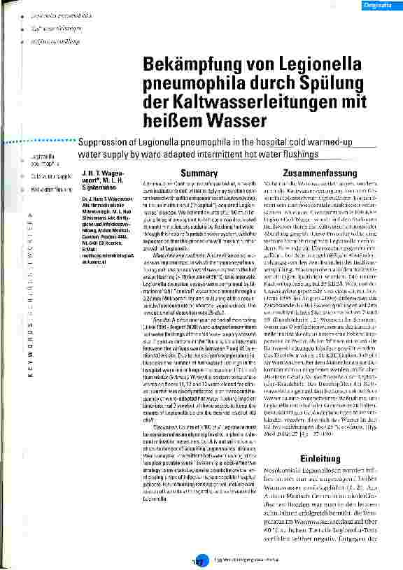 Vorschauseite 1: Bekämpfung von Legionella pneumophila durch Spülung der Kaltwasserleitungen mit heißem Wasser