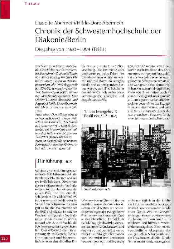 Vorschauseite 1: Chronik der Schwesternhochschule der Diakonie/Berlin Teil 1: Die Jahre von 1983 bis 1994