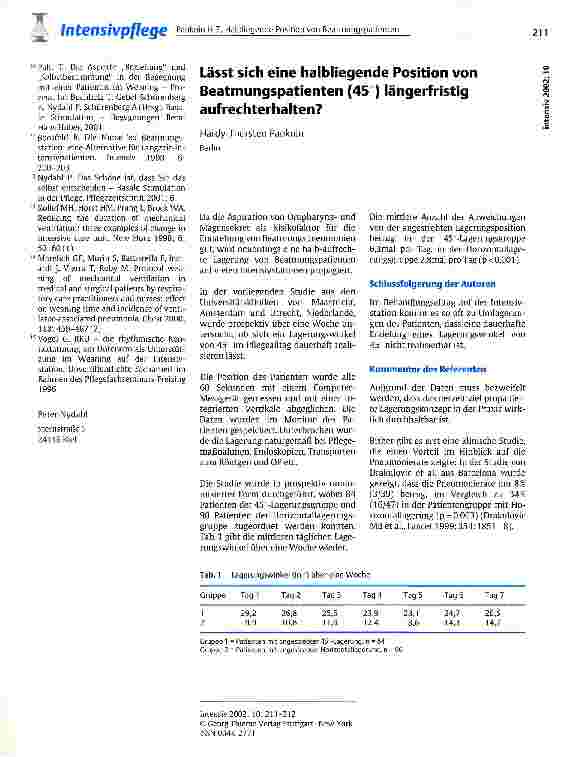 Vorschauseite 1: Lässt sich eine halbliegende Position von Beatmungspatienten längerfristig aufrechterhalten?