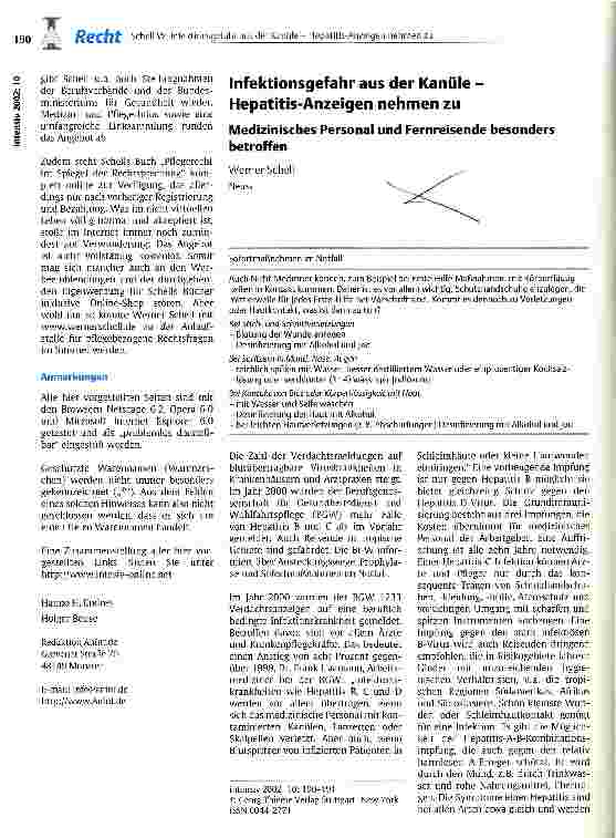 Vorschauseite 1: Infektionsgefahr aus der Kanüle - Hepatitis-Anzeigen nehmen zu
