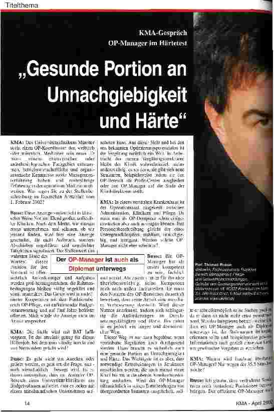 Vorschauseite 1: Gesunde Portion an Unnachgiebigkeit und Härte OP-Manager im Härtetest