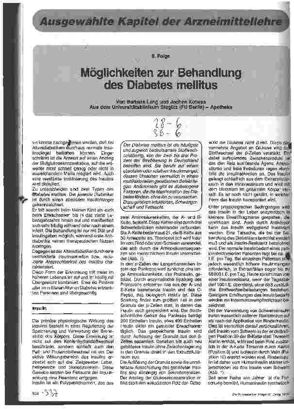 Vorschauseite 1: Möglichkeiten zur Behandlung des Diabetes mellitus - 9.Folge Arzneimittellehre