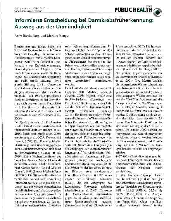 Vorschauseite 1: Informierte Entscheidung bei Darmkrebsfrüherkennung: Ausweg aus der Unmündigkeit