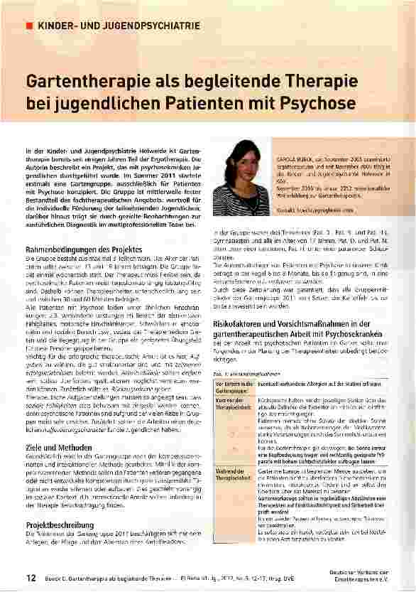Vorschauseite 1: Gartentherapie als begleitende Therapie bei jugendlichen Patienten mit Psychose