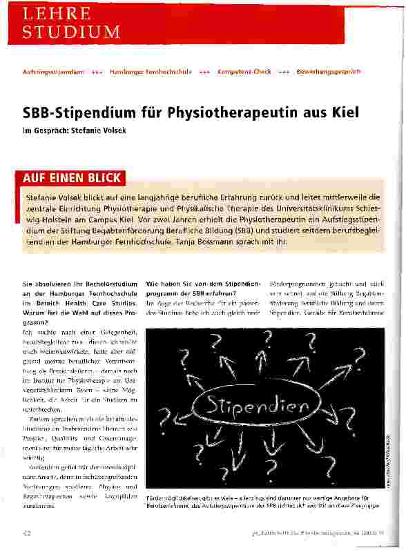 Vorschauseite 1: SBB-Stipendium für Physiotherapeutin aus Kiel