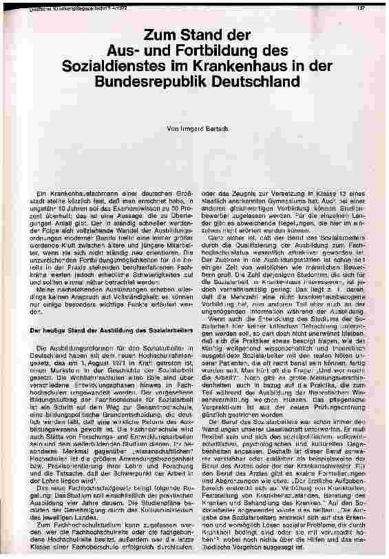 Vorschauseite 1: Stand der Diskussion um den Paragraphen 20 des Krankenhauspflegegesetzes