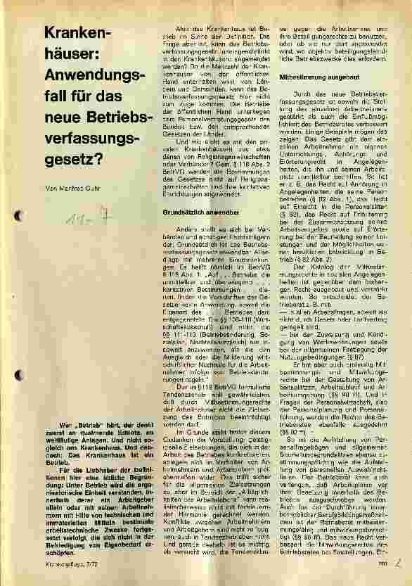 Vorschauseite 1: Krankenhäuser: Anwendungsfall für das neue Betriebsverfassungsgesetz?