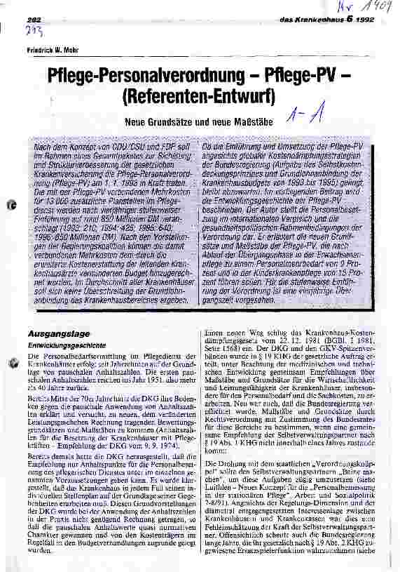 Vorschauseite 1: Pflege-Personalverordnung - PflPV - Referentenentwurf Neue Grundsätze und neue Maßstäbe