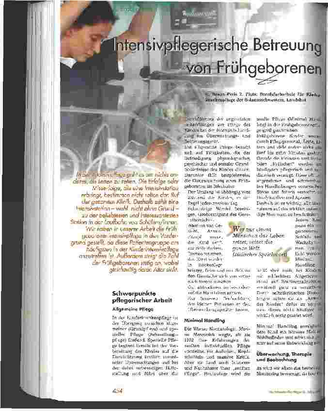 Vorschauseite 1: Intensivpflegerische Betreuung von Frühgeborenen