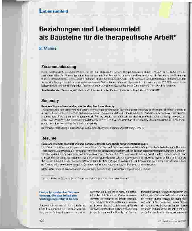 Vorschauseite 1: Beziehungen und Lebensumfeld als Bausteine für die therapeutische Arbeit