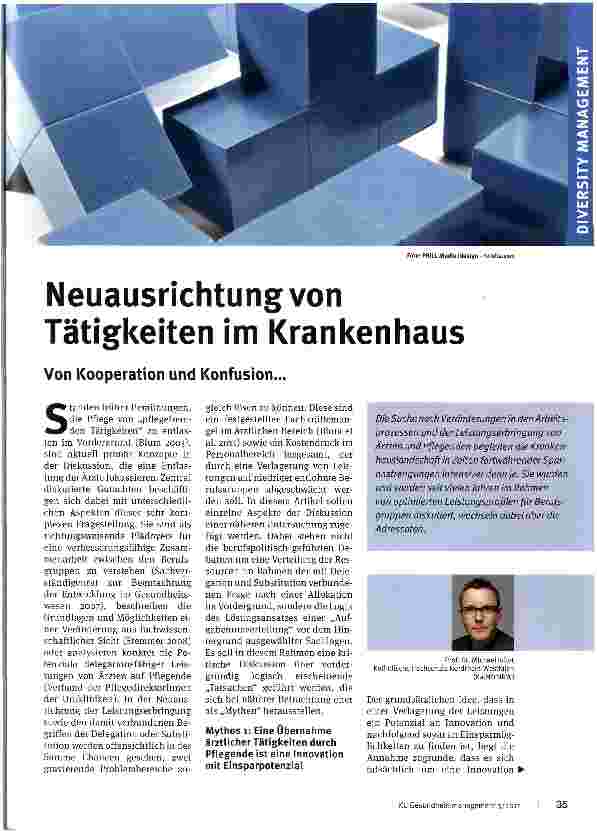 Vorschauseite 1: Neuausrichtung von Tätigkeiten im Krankenhaus