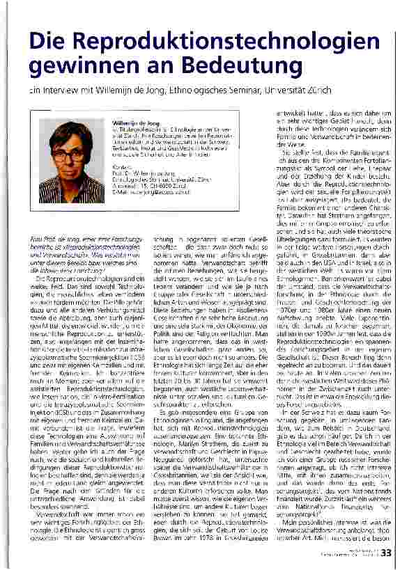 Vorschauseite 1: Die Reproduktionstechnologien gewinnen an Bedeutung