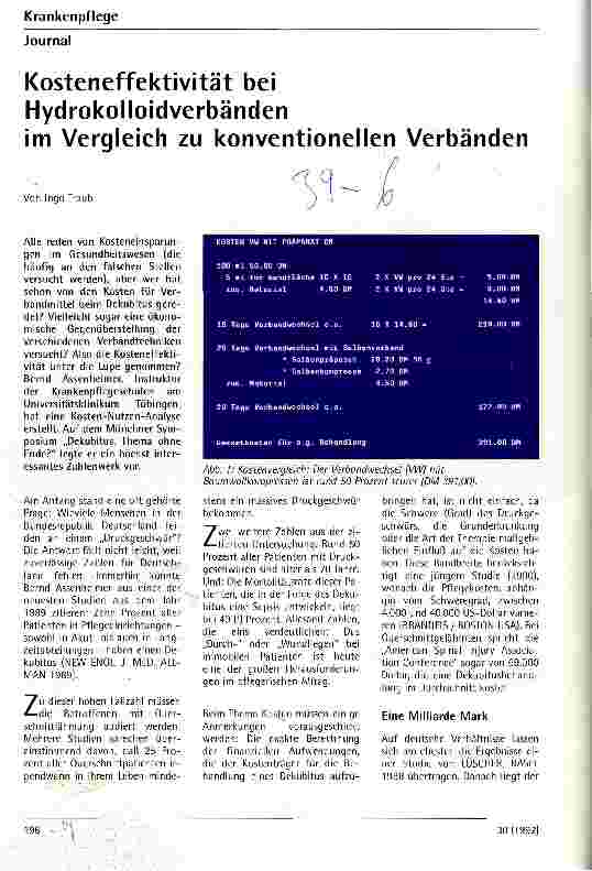 Vorschauseite 1: Kosteneffektivität bei Hydrokolloidverbänden im Vergleich zu konventionellen Verbänden
