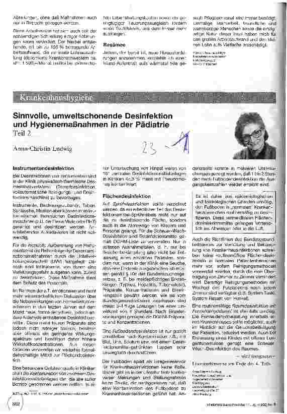 Vorschauseite 1: Sinnvolle, umweltschonende Desinfektion und Hygienemaßnahmen in der Pädiatrie