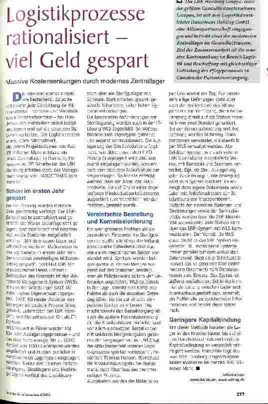 Vorschauseite 1: Logistikprozesse rationalisiert - viel Geld gespart Massive Kostensenkungen durch modernes Zentrallager