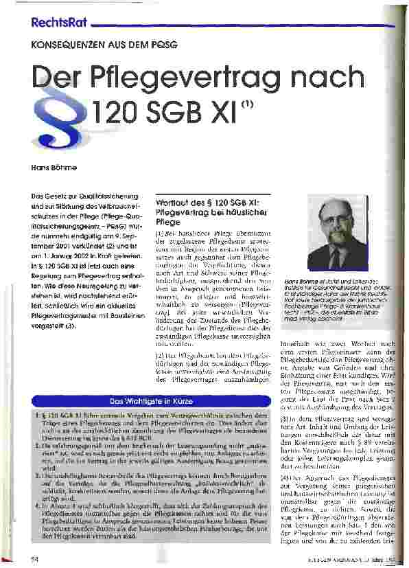 Vorschauseite 1: Der Pflegevertrag nach § 120 SGB XI