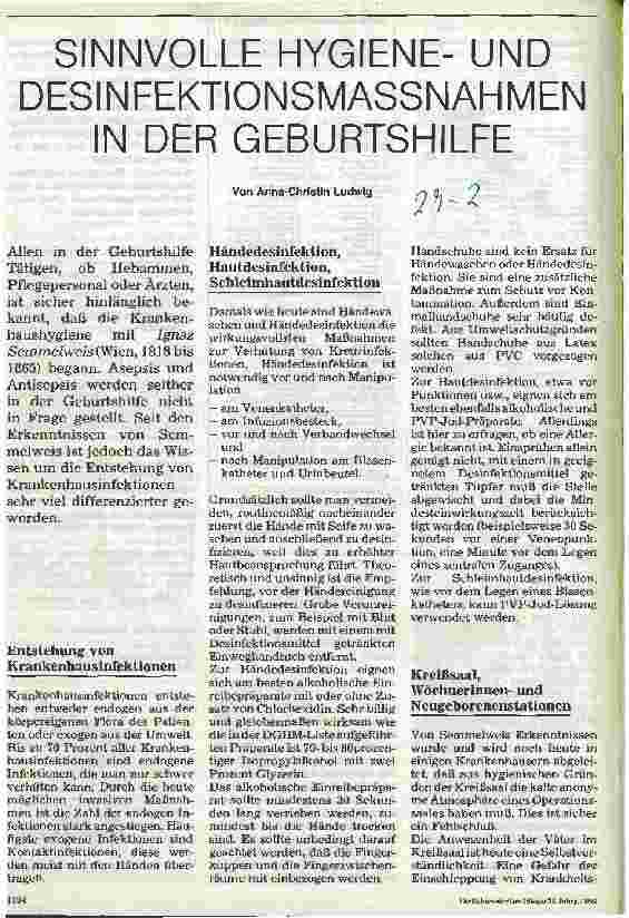 Vorschauseite 1: Sinnvolle Hygieneund Desinfektionsmaßnahmen in der Geburtshilfe
