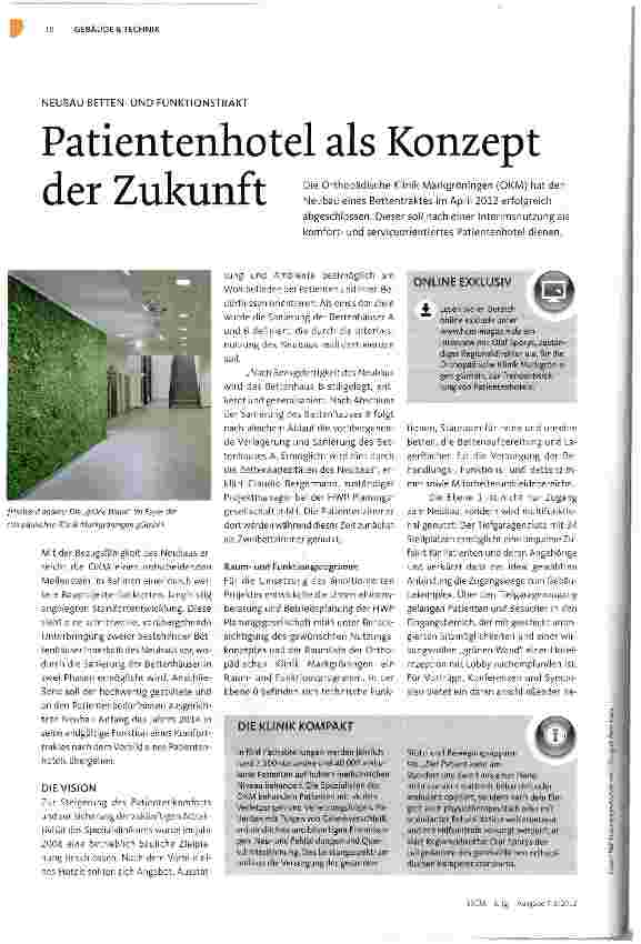 Vorschauseite 1: Patientenhotel als Konzept der Zukunft NEUBAU BETTEN-UND FUNKTIONSTRAKT