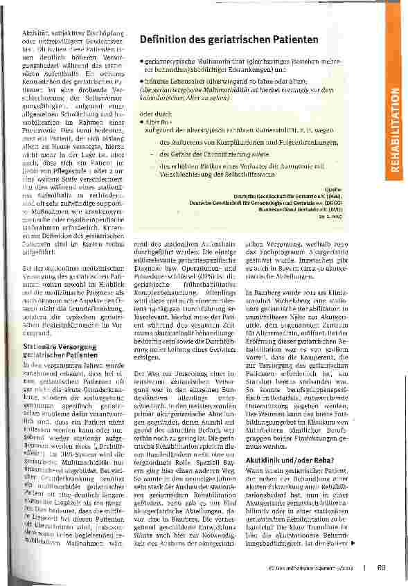 Vorschauseite 2: Noch Akut oder schon Reha? Geriatrische Rehabilitation in Klinik und Reha-Einrichtung greifen ineinander - ein Praxisbeispiel