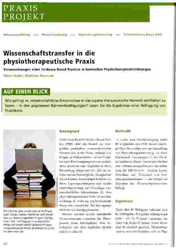 Vorschauseite 1: Wissenschaftstransfer in die physiotherapeutische Praxis