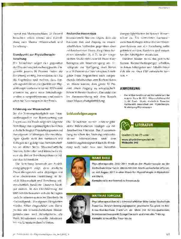 Vorschauseite 2: Wissenschaftstransfer in die physiotherapeutische Praxis