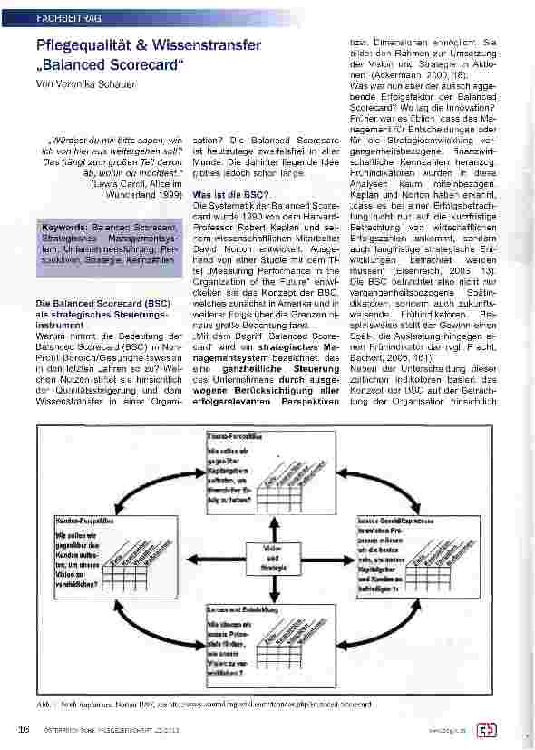 Vorschauseite 1: Pflegequalität & Wissenstransfer „Balanced Scorecard