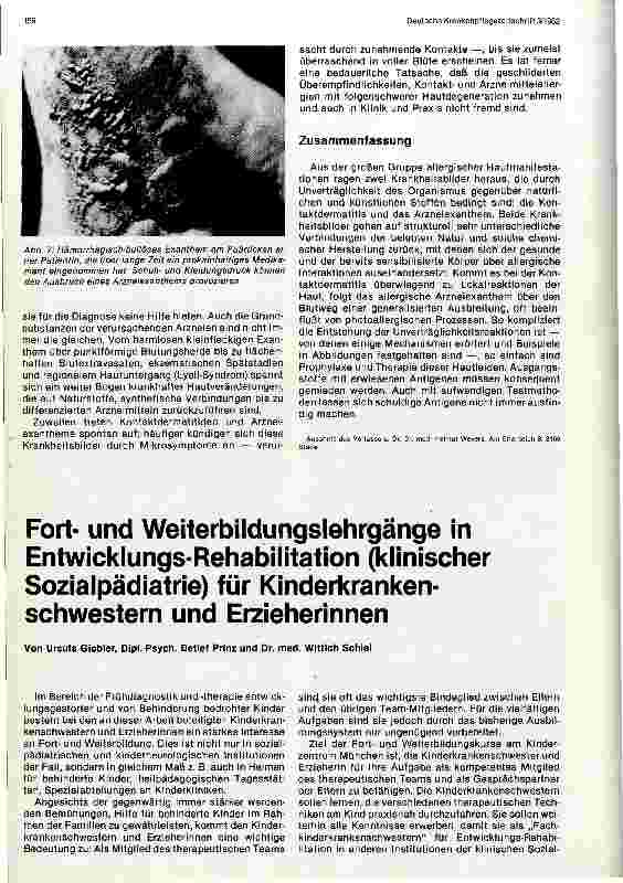 Vorschauseite 1: Fort-und Weiterbildungslehrgänge in Entwicklungs-Rehabilitation (klinischer Sozialpädiatrie) für Kinderkrankenschwestern und Erzieherinnen