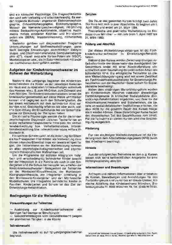 Vorschauseite 3: Fort-und Weiterbildungslehrgänge in Entwicklungs-Rehabilitation (klinischer Sozialpädiatrie) für Kinderkrankenschwestern und Erzieherinnen