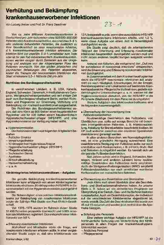 Vorschauseite 1: Verhütung und Bekämpfung krakenhauserworbener Infektionen