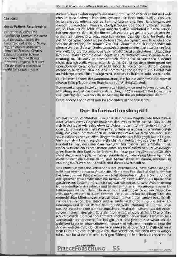 Vorschauseite 3: Die strukturelle Kopplung zwischen Pflegender und Patient als Basis pflegerischen Denkens und Handelns