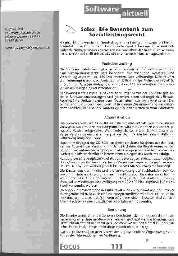 Vorschauseite 1: Solex - Die Datenbank zum Sozialleistungsrecht