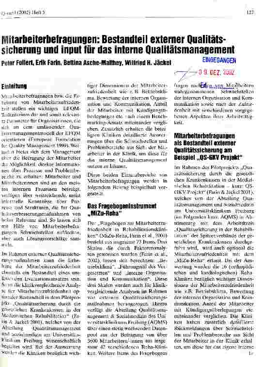 Vorschauseite 1: Mitarbeiterbefragung: Bestandteil externer Qualitätssicherung und input für das interne Qualitätsmanagement