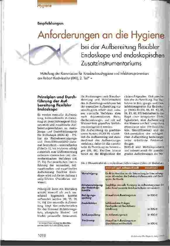 Vorschauseite 1: Anforderungen an die Hygiene bei der Aufbereitung flexibler Endoskope und endoskopischen Zusatzinstrumentariums