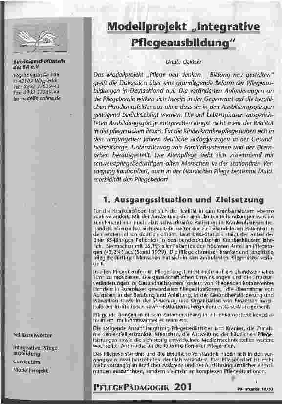 Vorschauseite 1: Modellprojekt Integrative Pflegeausbildung