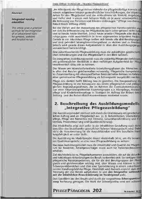 Vorschauseite 2: Modellprojekt Integrative Pflegeausbildung