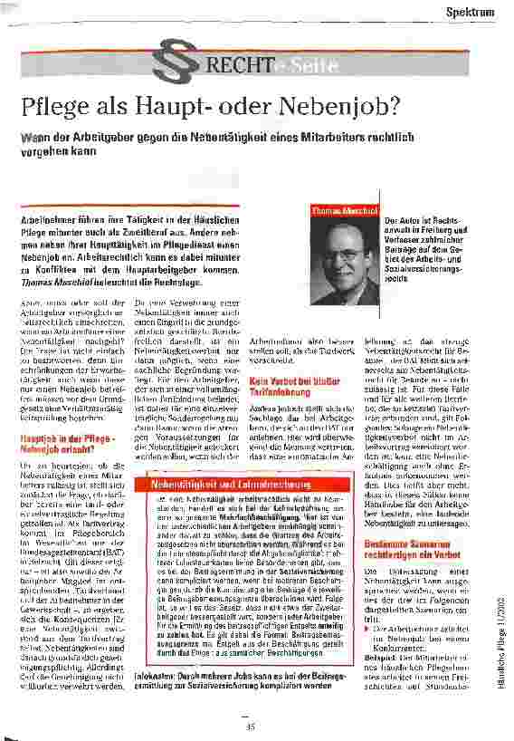 Vorschauseite 1: Pflege als Hauptoder Nebenjob?