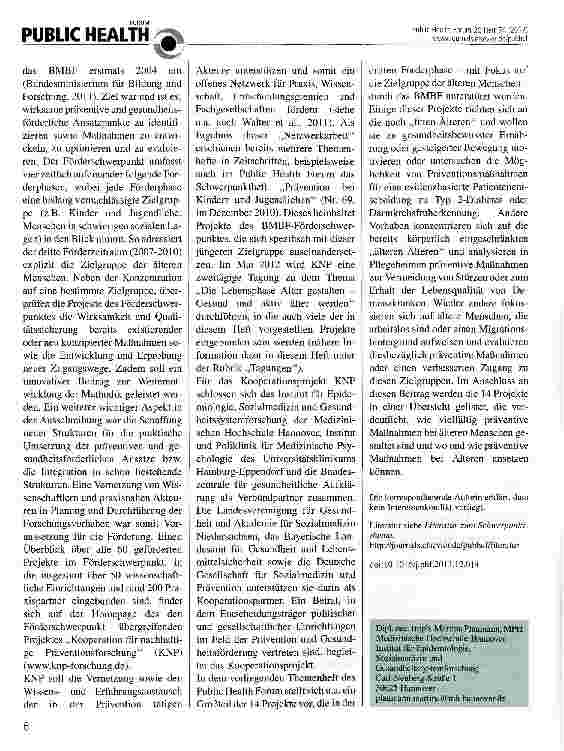 Vorschauseite 2: Ältere Menschen im Blickpunkt des BMBF-Förderschwerpunkts Präventionsforschung