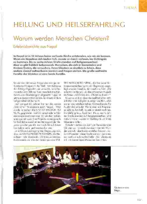 Vorschauseite 1: HEILUNG UND HEILSERFAHRUNG Warum werden Menschen Christen?