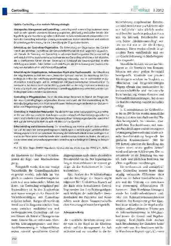 Vorschauseite 2: Umfrage des Deutschen Vereins für Krankenhaus-Controlling