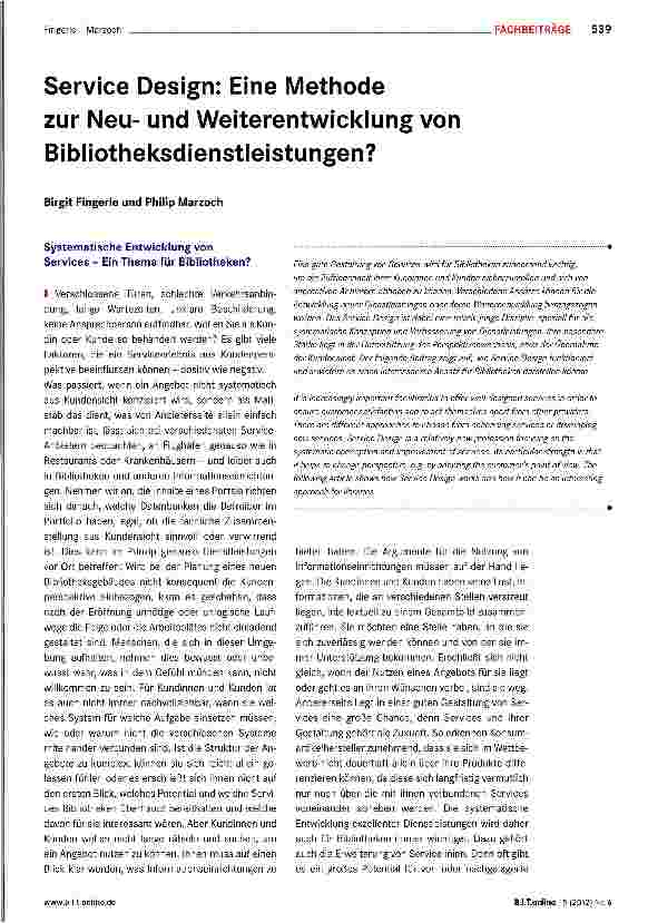Vorschauseite 1: Service Design: Eine Methode zur Neuund Weiterentwicklung von Bibliotheksdienstleistungen?