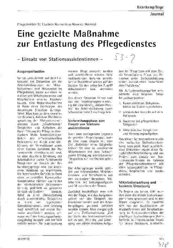 Vorschauseite 1: Eine gezielte Maßnahme zur Entlastung des Pflegedienstes Einsatz von Stationsassistentinnen
