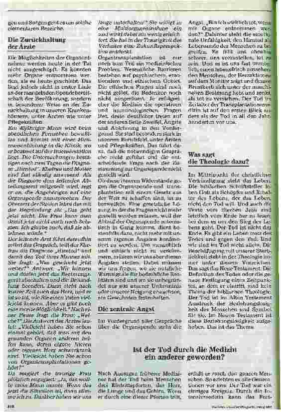 Vorschauseite 2: Bin ich wirklich tot? Theologische Gedanken zur Organspende