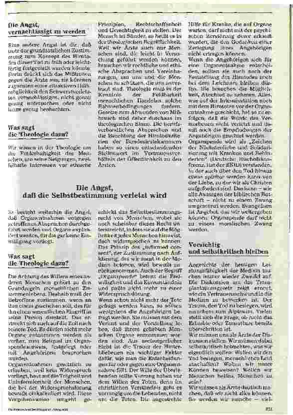 Vorschauseite 4: Bin ich wirklich tot? Theologische Gedanken zur Organspende