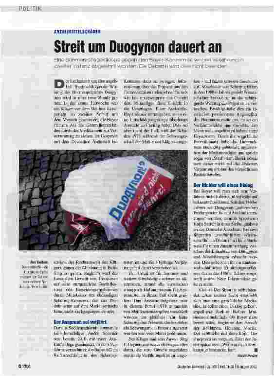 Vorschauseite 1: Streit um Duogynon dauert an