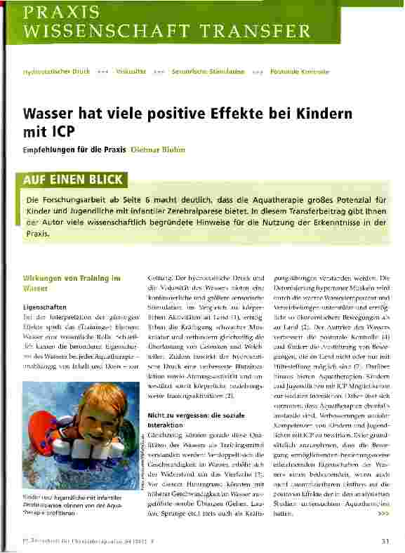 Vorschauseite 1: Wasser hat viele positive Effekte bei Kindern mit ICP