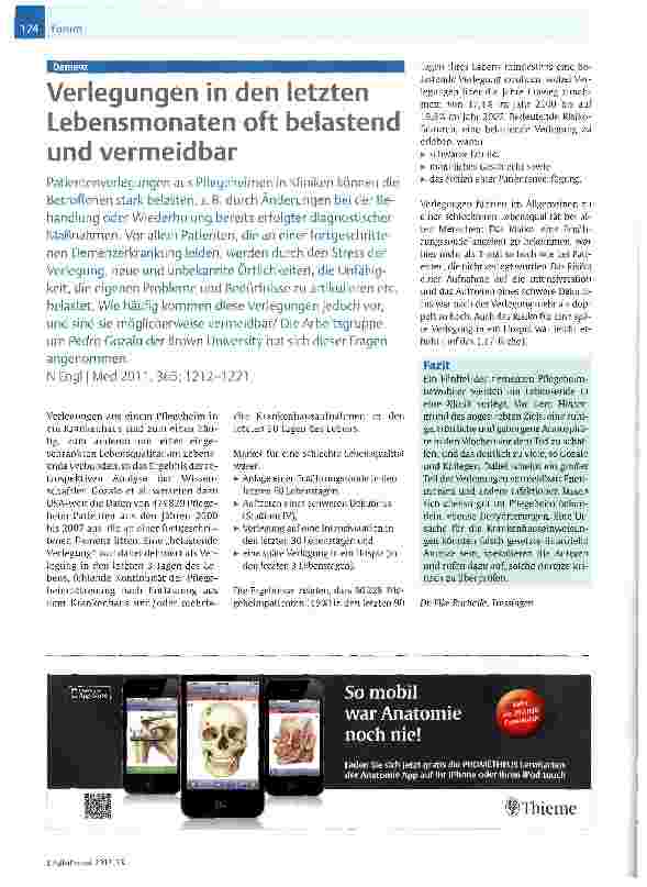 Vorschauseite 1: Verlegungen in den letzten Lebensmonaten oft belastend und vermeidbar
