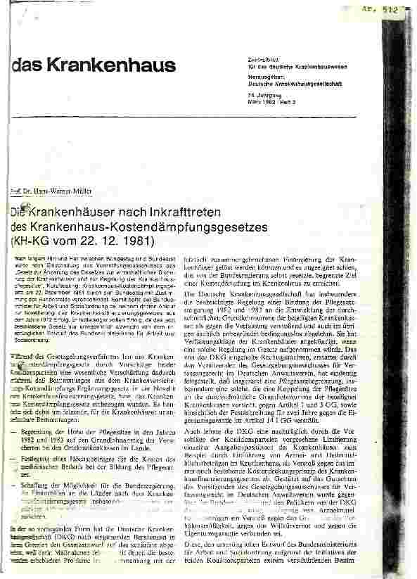 Vorschauseite 1: Die Krankenhäuser nach Inkrafttreten des Krankenhaus-Kostendämpfungsgesetzes