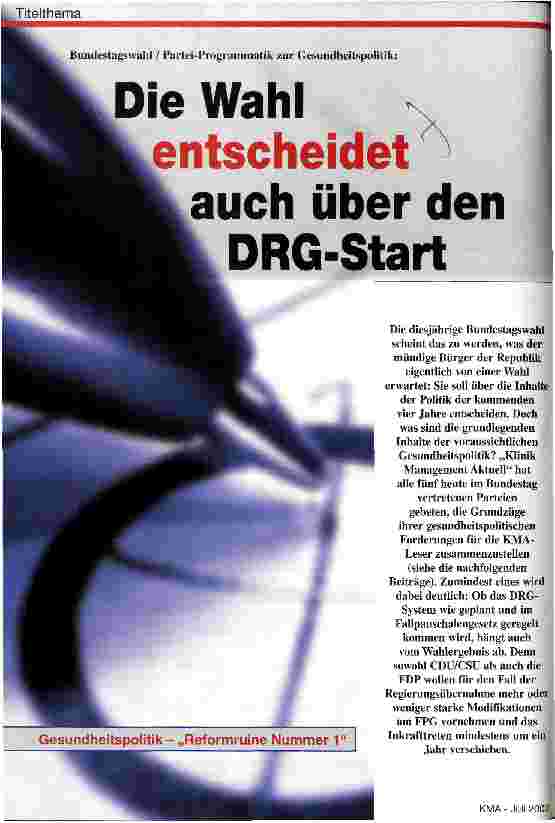 Vorschauseite 1: Die Wahl entscheidet auch über den DRG-Start